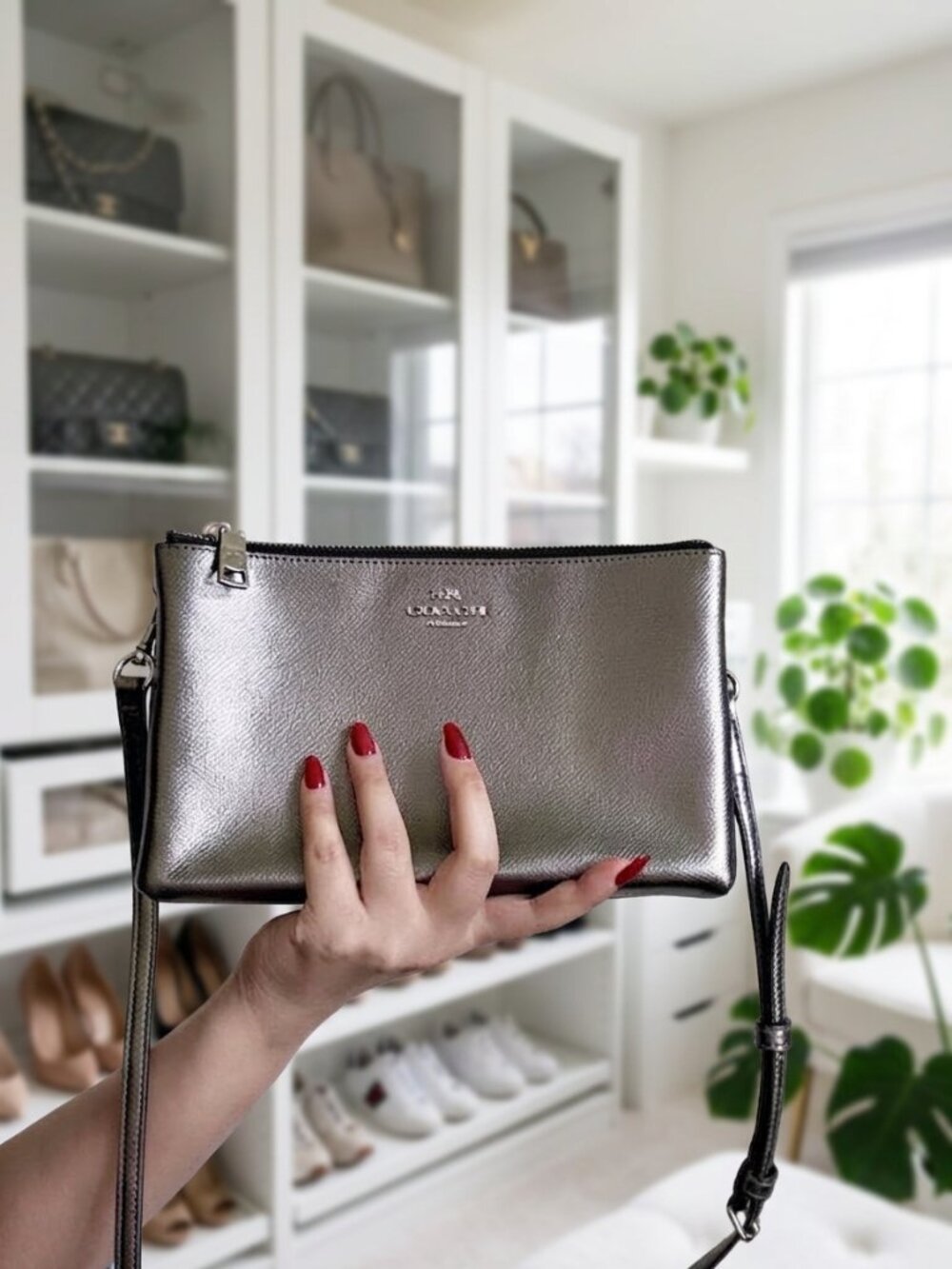 Coach Lyla silver double zip crossbody bag